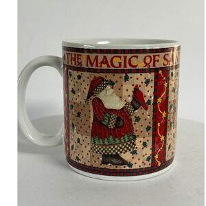 VINTAGE Sakura Debbie Mumm Magic Santa Christmas Mugs Set 1-1998 Folk Art Coffee